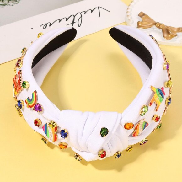 Rainbow Pride Headband LGBTQ Heart Flag Rhinestone Women's Hair Accessory - Picture 2 of 6